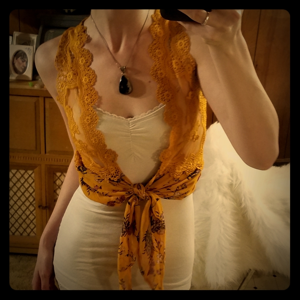 No boundaries mustard yellow tie front. over top